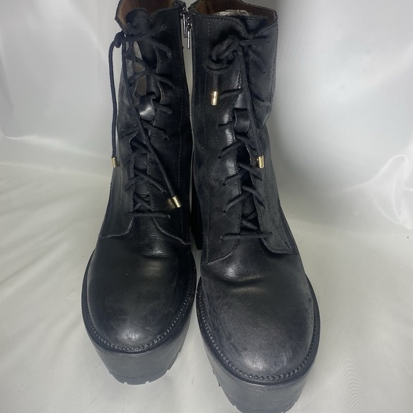 Free People High Point Platform Boots Black Leather Lace-Up EU 40 US 10 Chunky - Picture 11 of 16